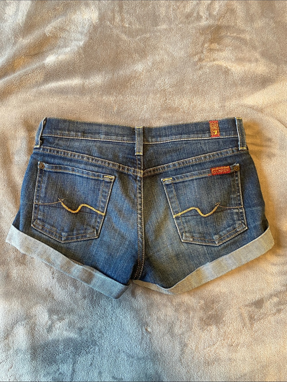7 For All Mankind Blue Rolled Hem Denim Shorts